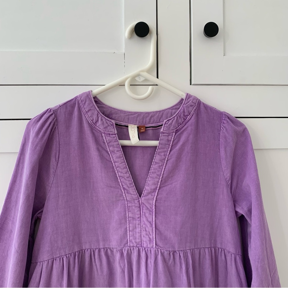Anthropologie Pilcro Harper Lilac Corduroy V Puff Long Pocket Dress Size XS - Picture 9 of 13